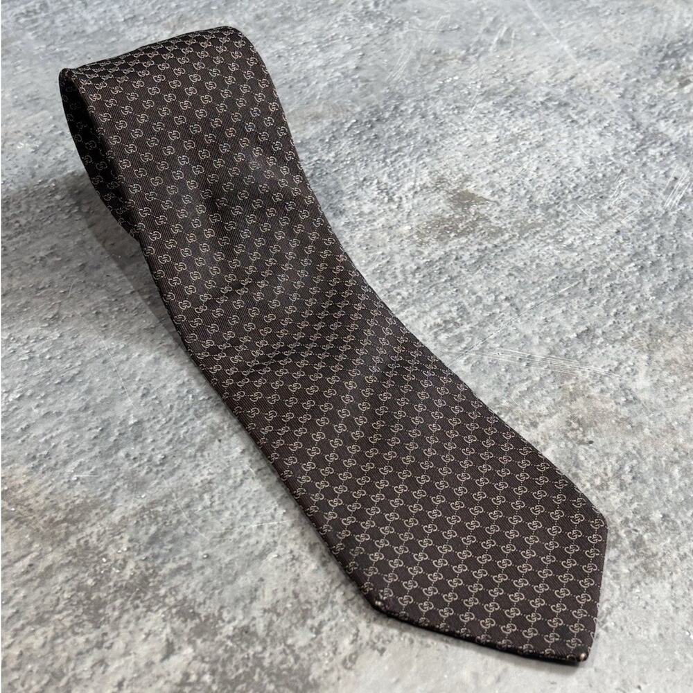 Brown Gucci Interlocking Logo Tie! GG Logo Silk Italy 2000s